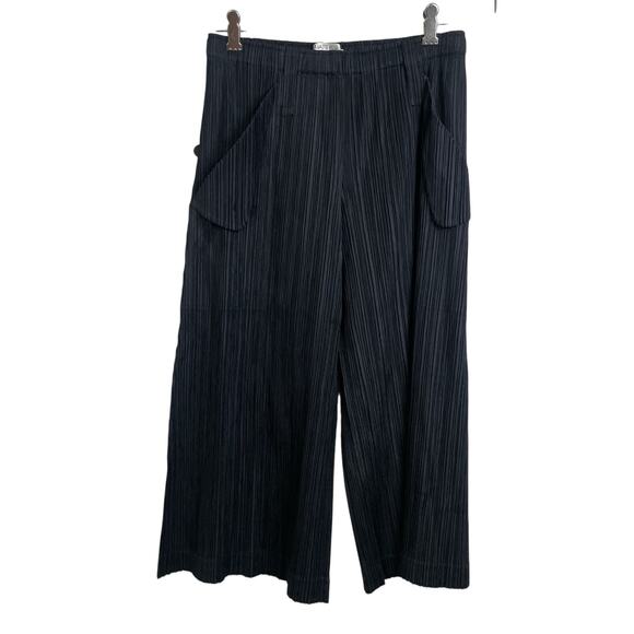 Issey Miyake Pleates Please Pants Size 0 Womens Black Pull On Crop JAPAN - Picture 1 of 8